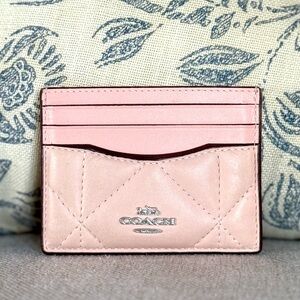 Coach Slim Pink Puffy Diamond Quilting ID Card Case